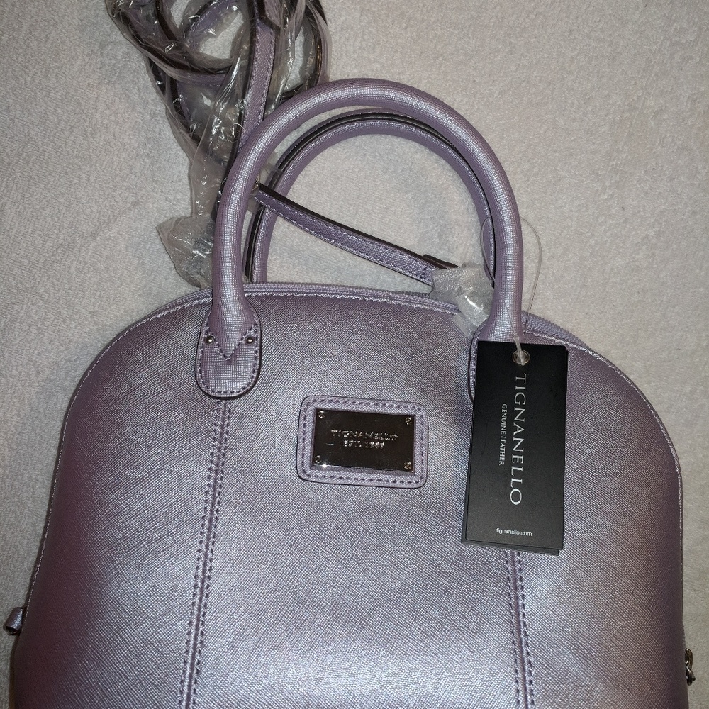Tignanello purple metallic satchel